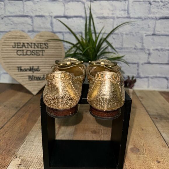 Coach Cadet Gold Metallic Leather Loafer Slip-on Flat w/ Buckle sz 7.5 - Picture 4 of 8